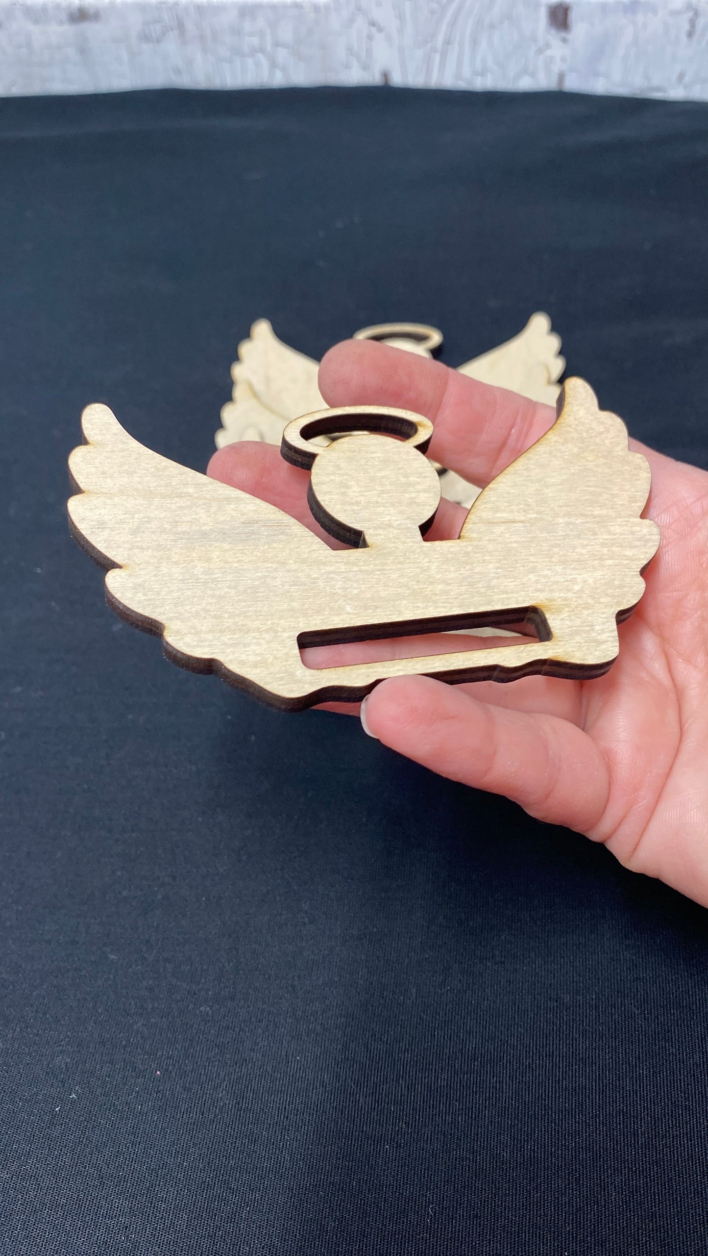 Wooden Angel Tassel Ornaments – 5 Pk. DIY Memorial Keepsake Blanks with Ribbon or Fabric Slot