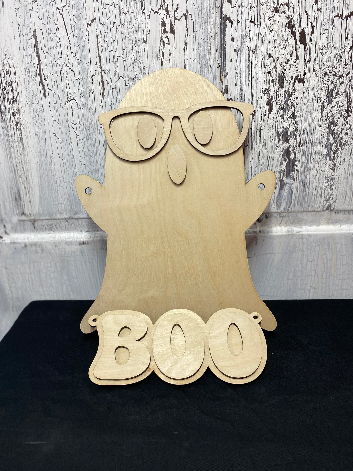 Ghost with Eyeglasses and Boo Garland Door Hanger Kit, Laser-Cut Door Hanger Paint Party Kit