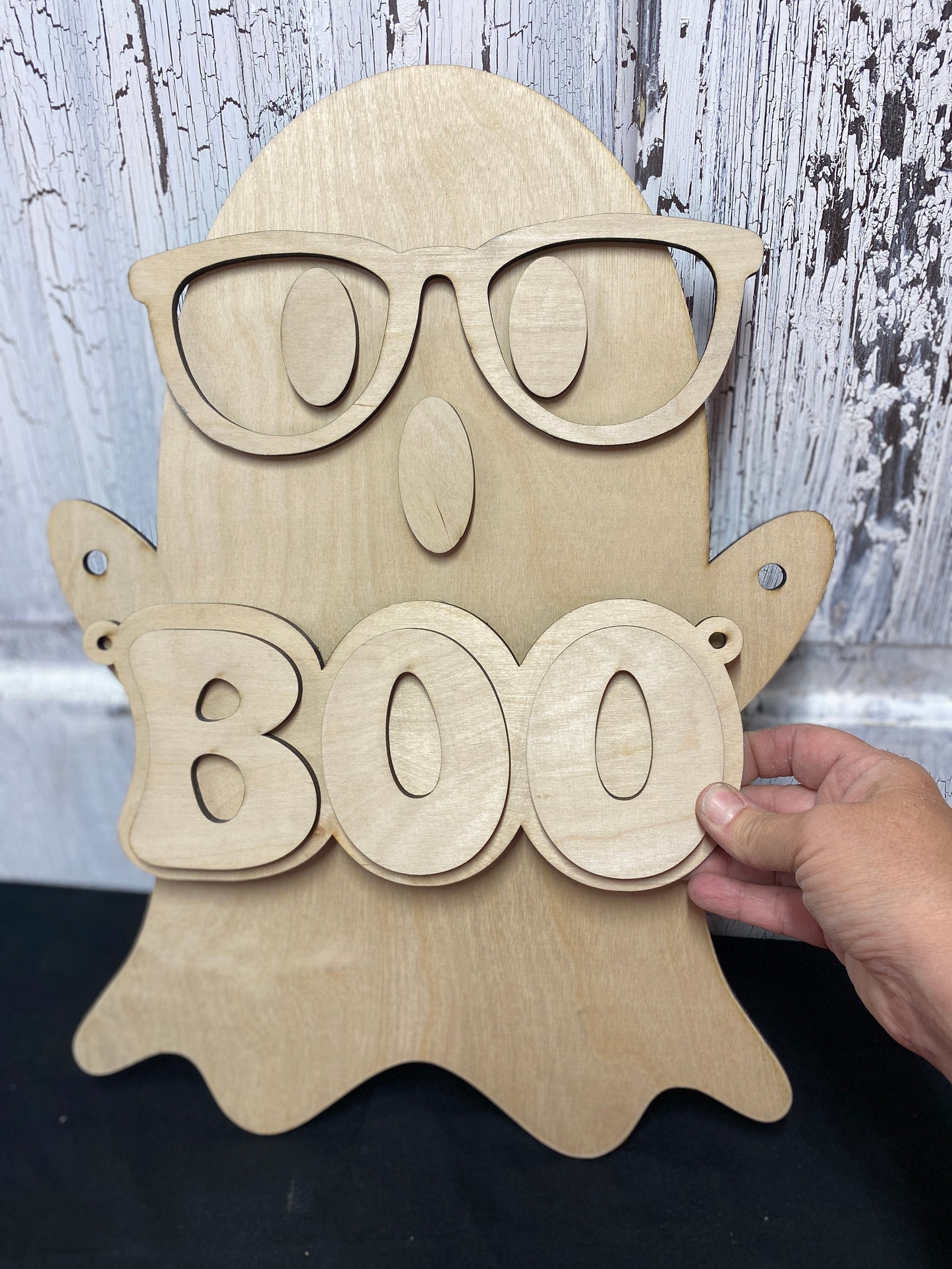 Ghost with Eyeglasses and Boo Garland Door Hanger Kit, Laser-Cut Door Hanger Paint Party Kit