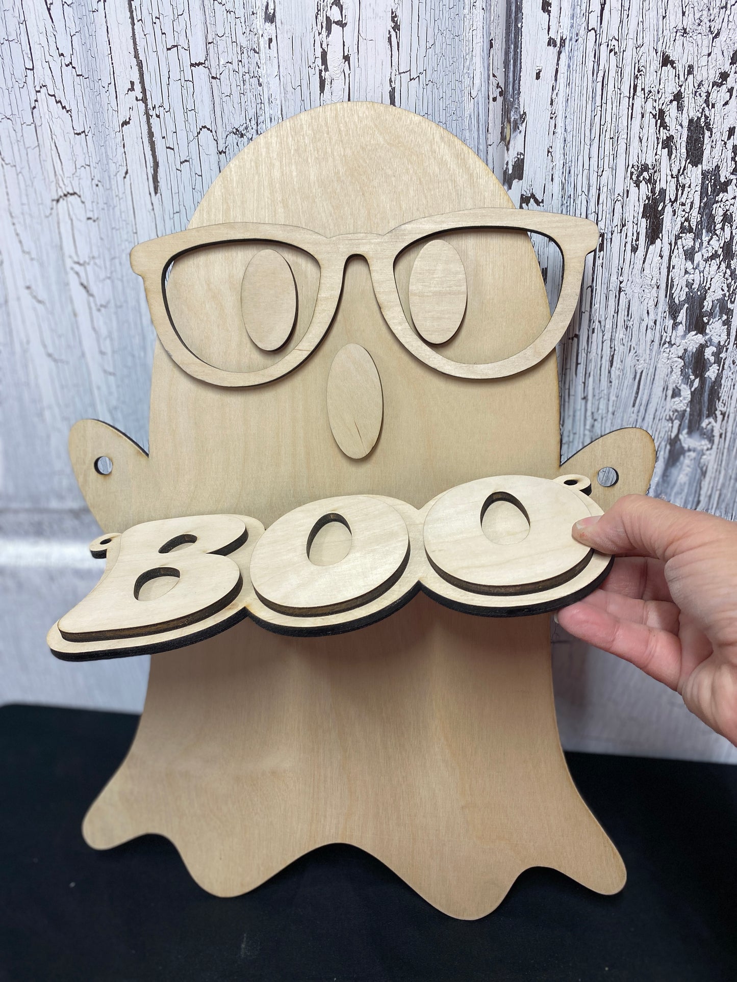 Ghost with Eyeglasses and Boo Garland Door Hanger Kit, Laser-Cut Door Hanger Paint Party Kit