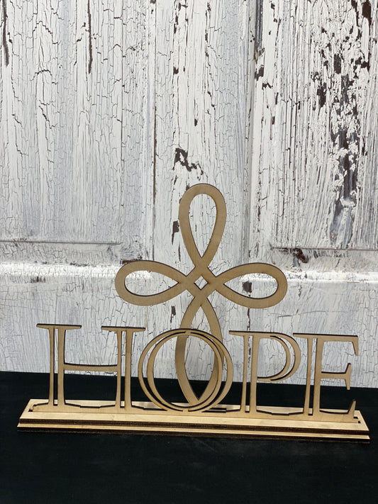 Hope with Cross Shelf Sitter Wooden Blank Kit, Inspirational Home Decor Laser-Cut DIY Kit