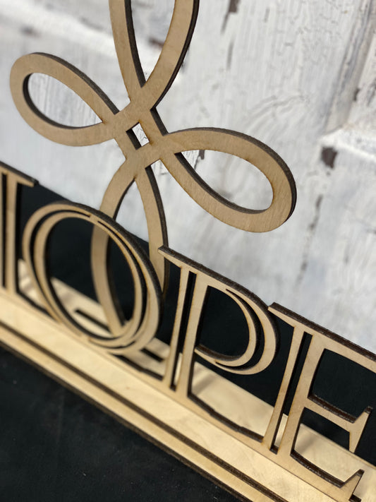 Hope with Cross Shelf Sitter Wooden Blank Kit, Inspirational Home Decor Laser-Cut DIY Kit