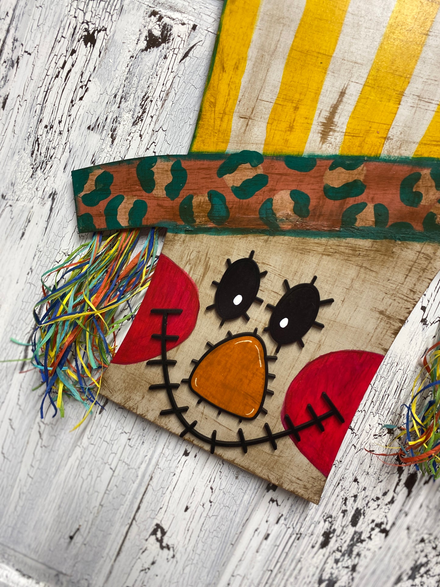 Whimsical Scarecrow Door Hanger – Hand Painted Rustic Fall Decor