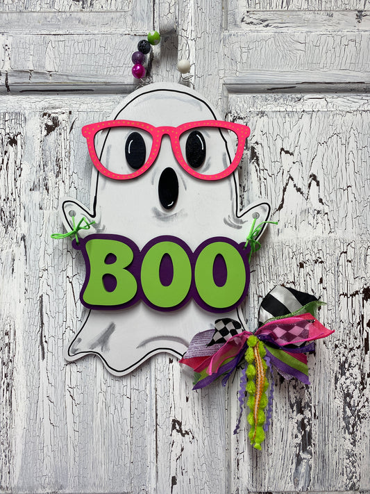 Ghost with Eyeglasses and Boo Garland Door Hanger Kit, Laser-Cut Door Hanger Paint Party Kit