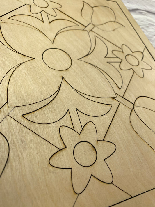 Barn Quilt Floral Design Wooden Quilt Block Door Hanger Kit, Farmhouse Front Door Wreath Laser-Cut Door Hanger Kit