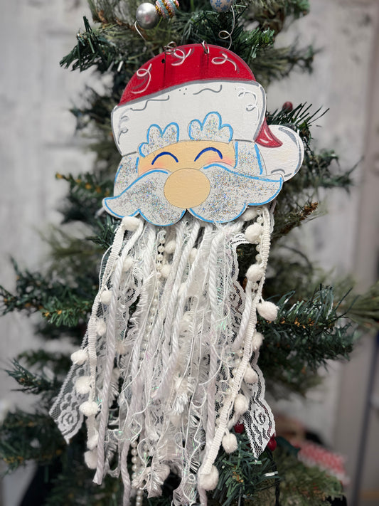 Santa Extra Large Door Hanger, Christmas Santa Ribbon Trim Beard, Father Christmas Holiday Decor, St Nick Front Door Wreath Decoration