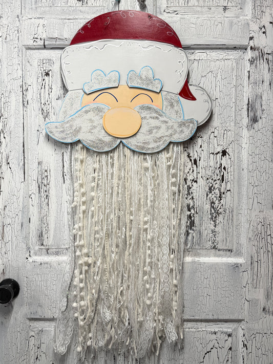 Santa Extra Large Door Hanger, Christmas Santa Ribbon Trim Beard, Father Christmas Holiday Decor, St Nick Front Door Wreath Decoration