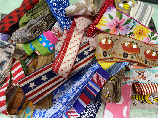 Mystery Bundle of Wired Edge Ribbon 50 or 100 YARDS 5 plus colors designs