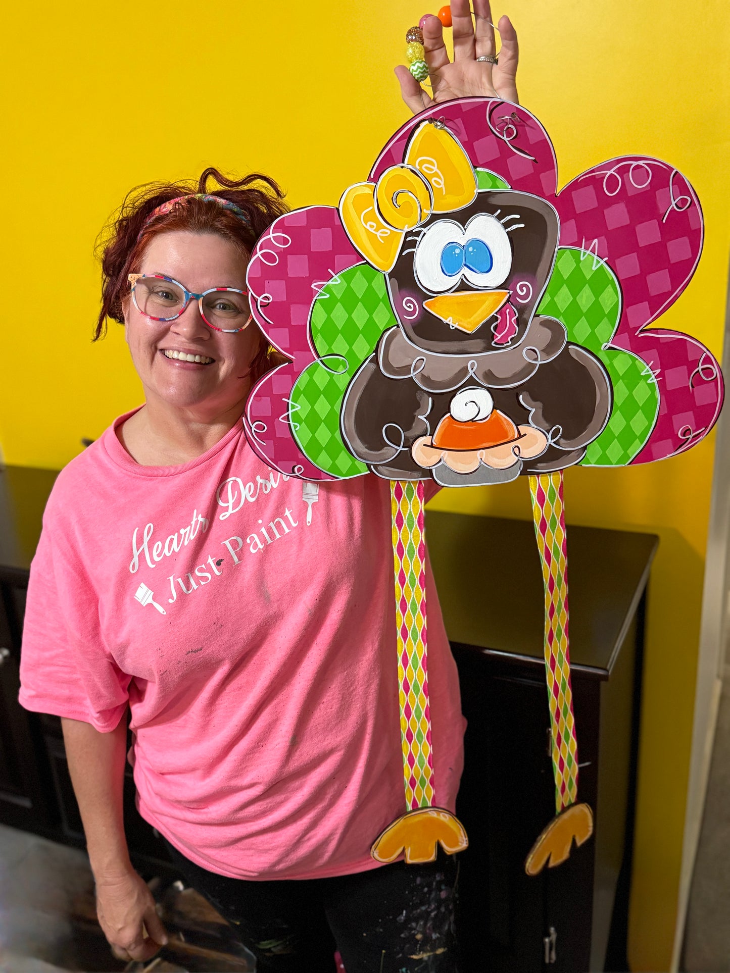 Whimsical Hand Painted Turkey Door Hanger with Ribbon Legs – Thanksgiving Door Decor