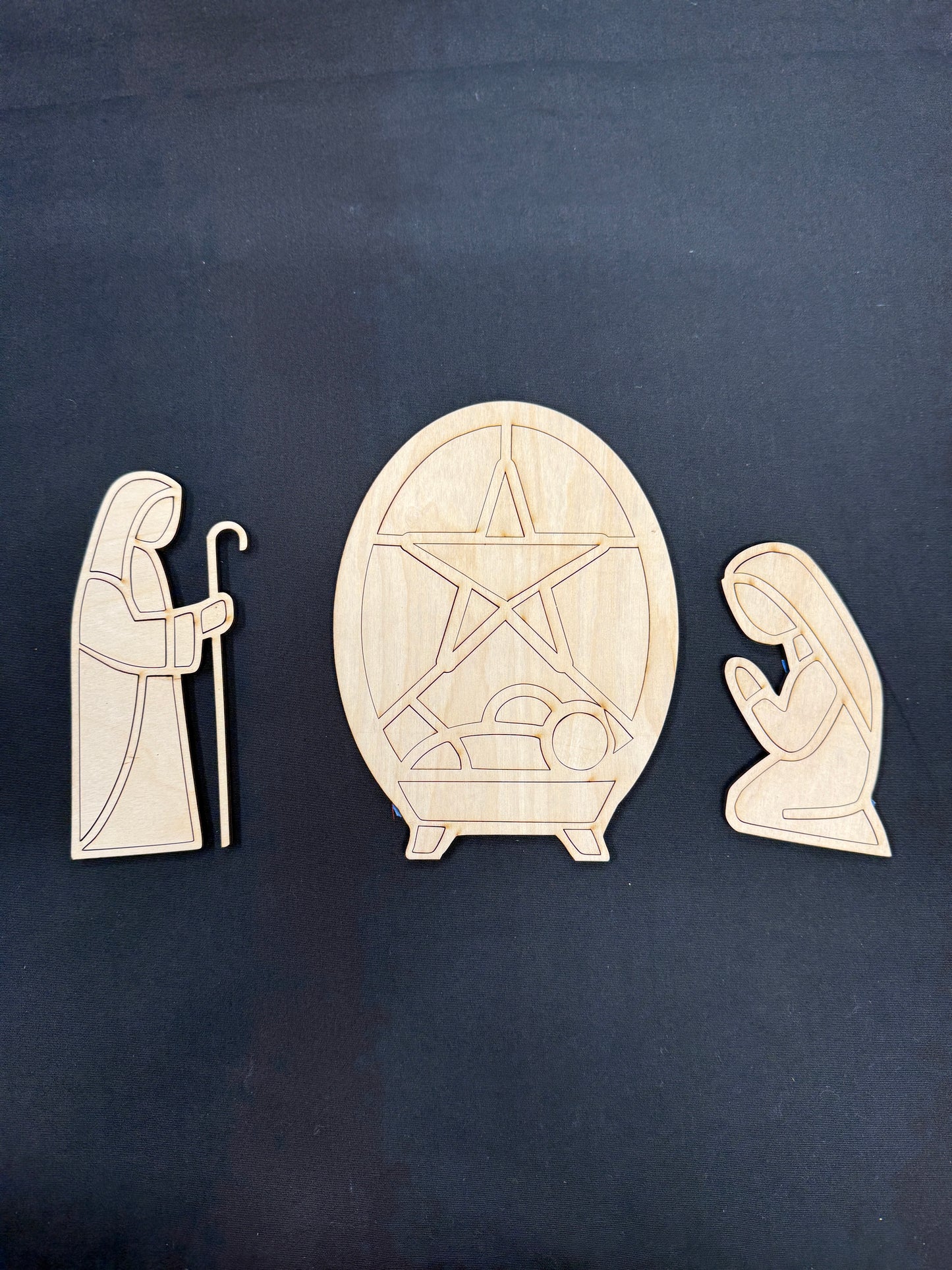 Laser Cut Wooden Nativity Set | Barn Quilt Style or Open Frame Design | Christmas Nativity Scene Outline Cut Blank | Holy Family DIY Resin, Glass, or Craft Project