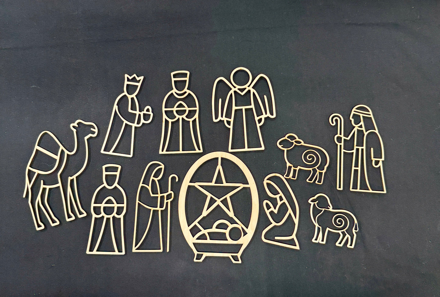 Laser Cut Wooden Nativity Set | Barn Quilt Style or Open Frame Design | Christmas Nativity Scene Outline Cut Blank | Holy Family DIY Resin, Glass, or Craft Project