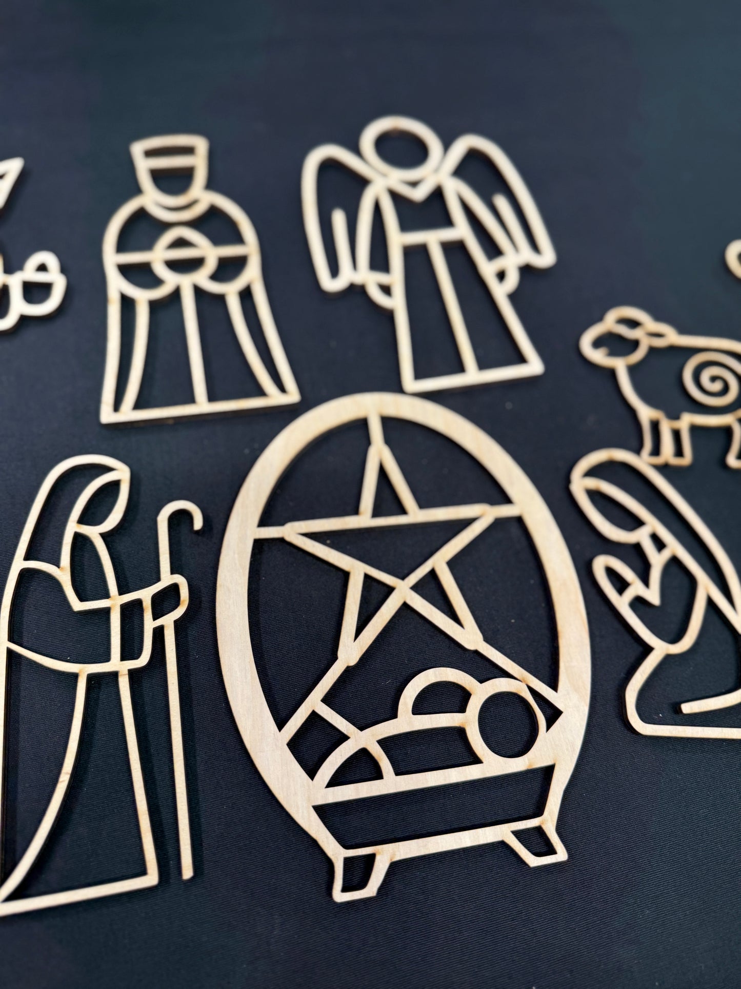 Laser Cut Wooden Nativity Set | Barn Quilt Style or Open Frame Design | Christmas Nativity Scene Outline Cut Blank | Holy Family DIY Resin, Glass, or Craft Project
