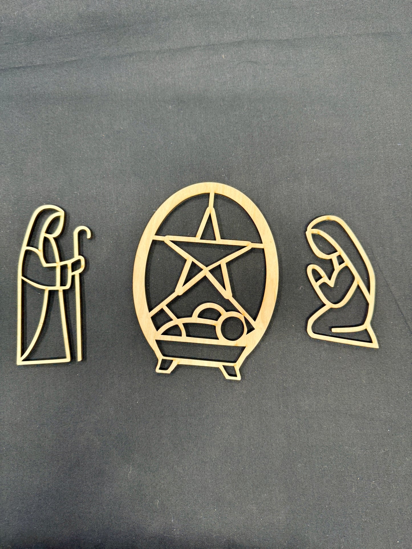 Laser Cut Wooden Nativity Set | Barn Quilt Style or Open Frame Design | Christmas Nativity Scene Outline Cut Blank | Holy Family DIY Resin, Glass, or Craft Project