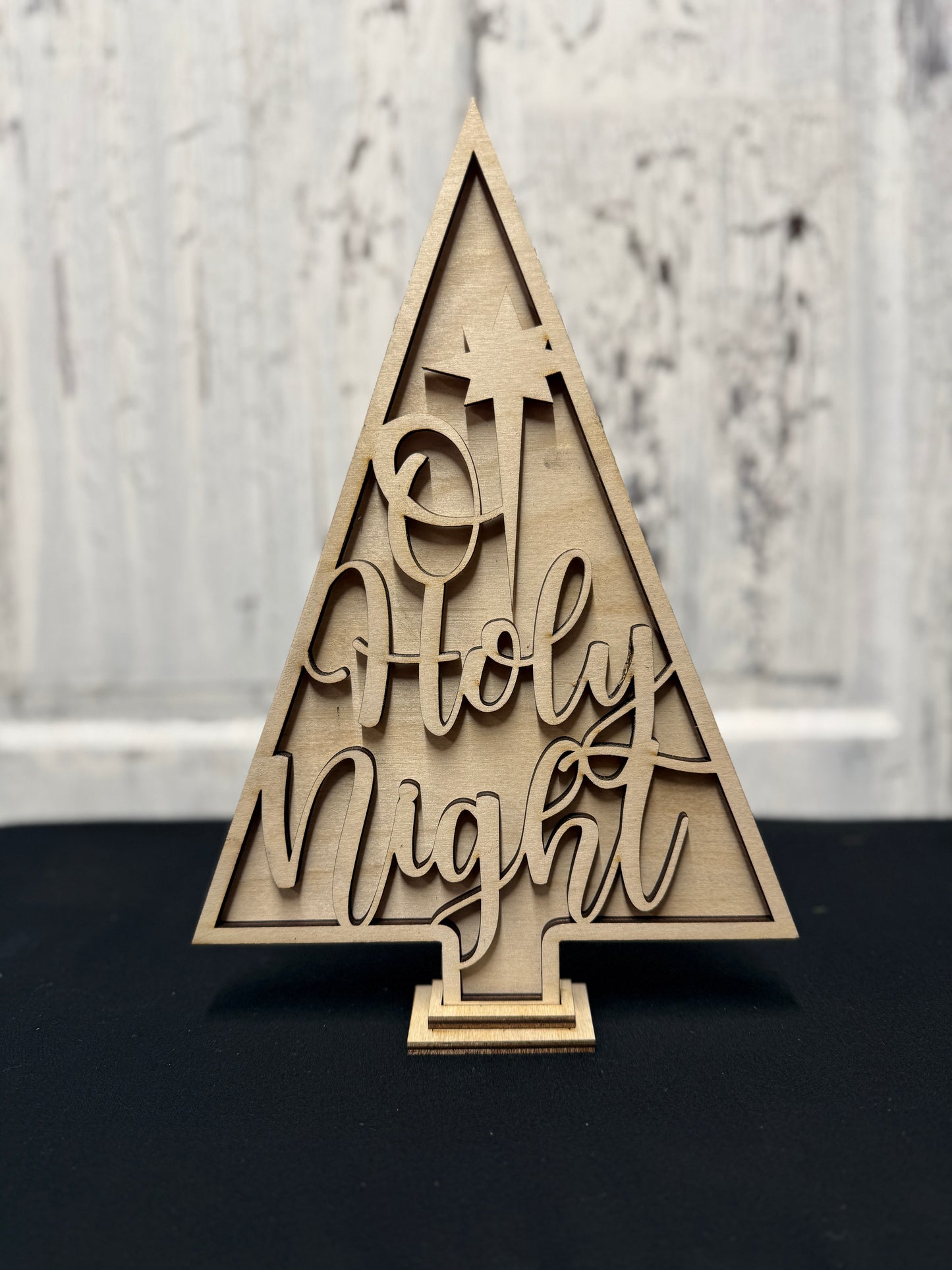 O Holy Night Christmas Tree Shelf Sitter Layered Holiday Decoration