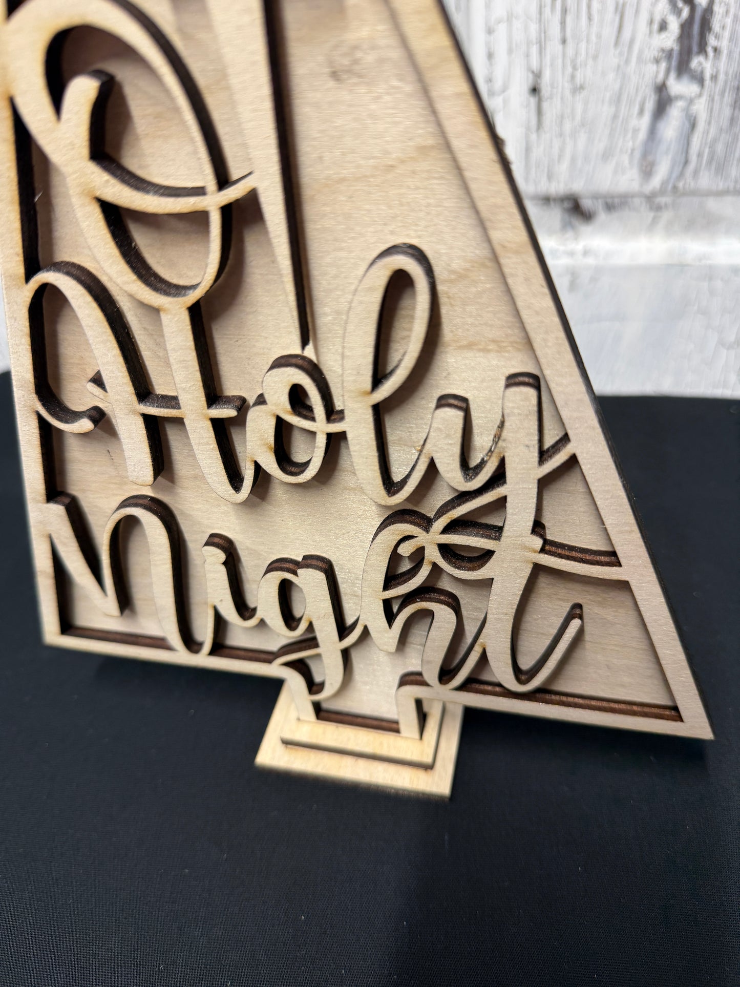 O Holy Night Christmas Tree Shelf Sitter Layered Holiday Decoration