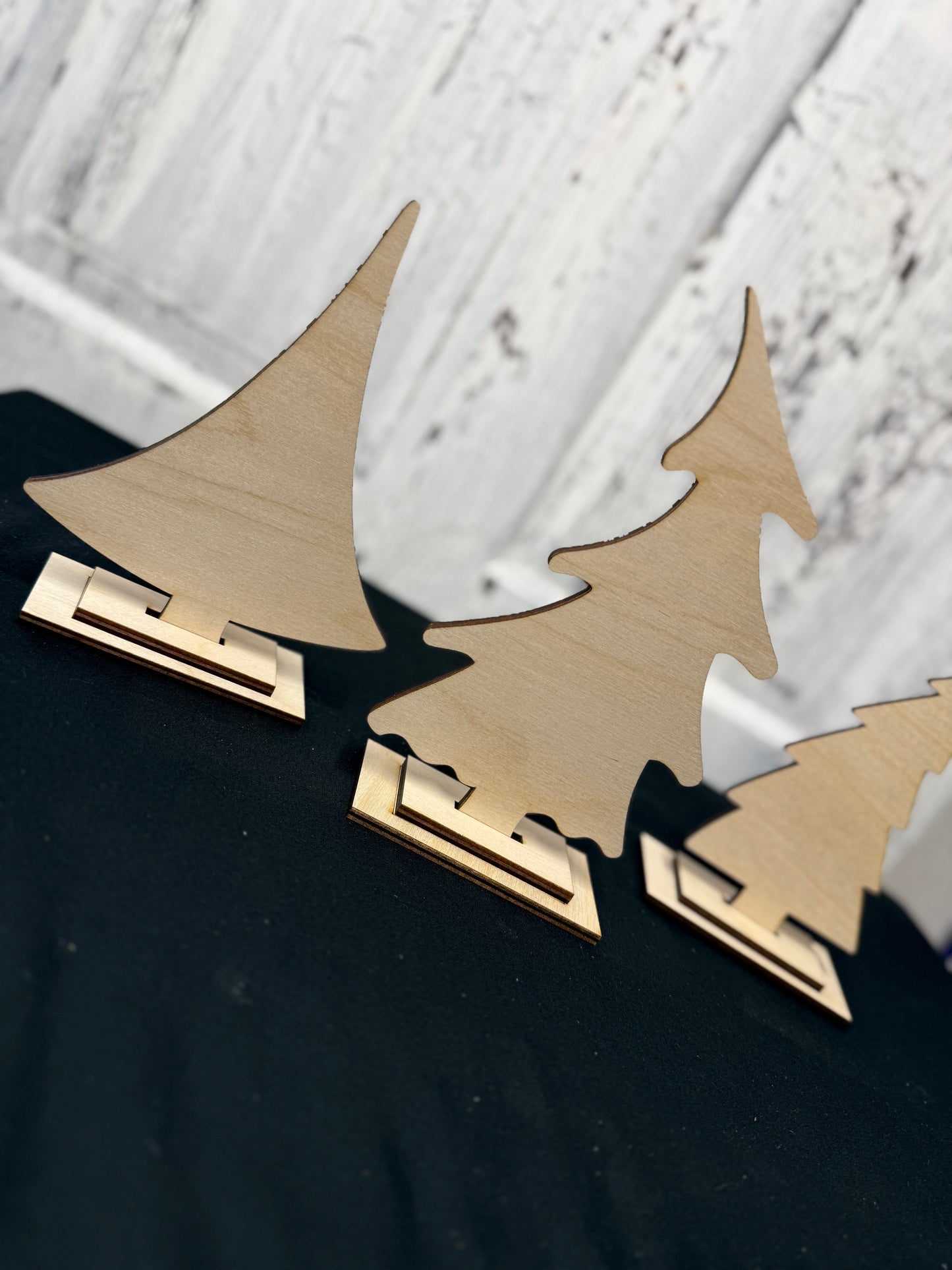 Whimsical Christmas Tree Shelf Sitters Set of 3 with stands - Quirky Funky Holiday Decor