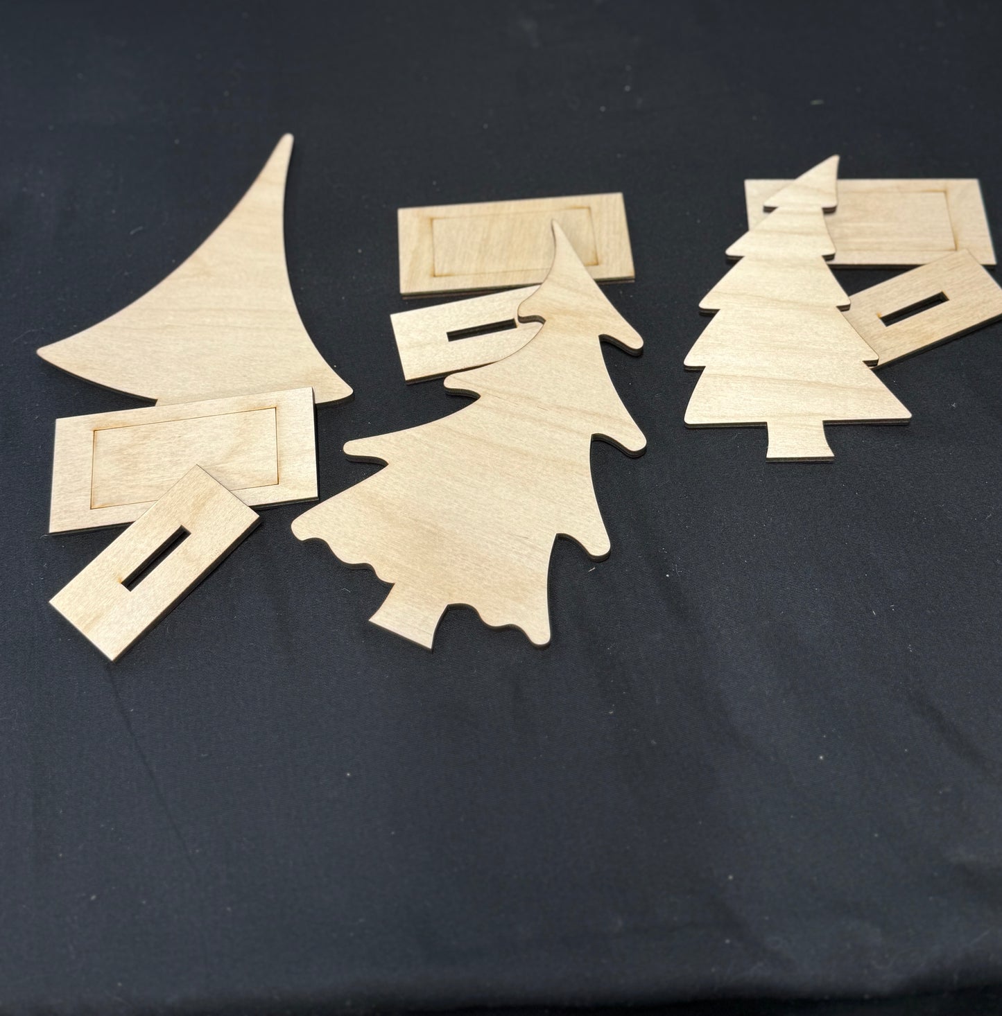 Whimsical Christmas Tree Shelf Sitters Set of 3 with stands - Quirky Funky Holiday Decor