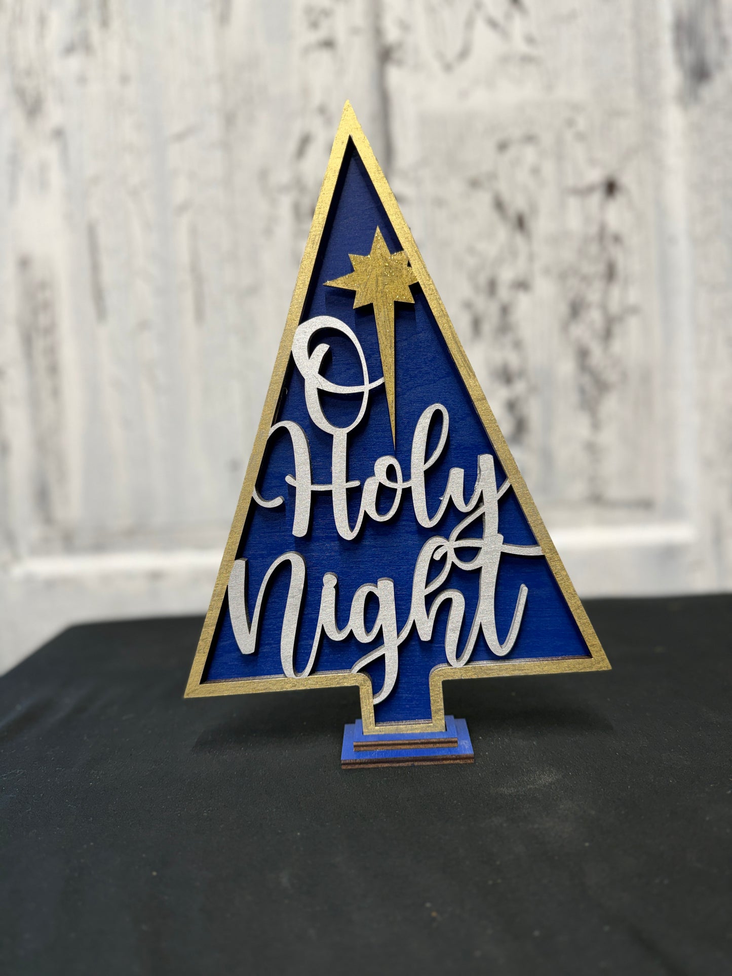 O Holy Night Christmas Tree Shelf Sitter Layered Holiday Decoration