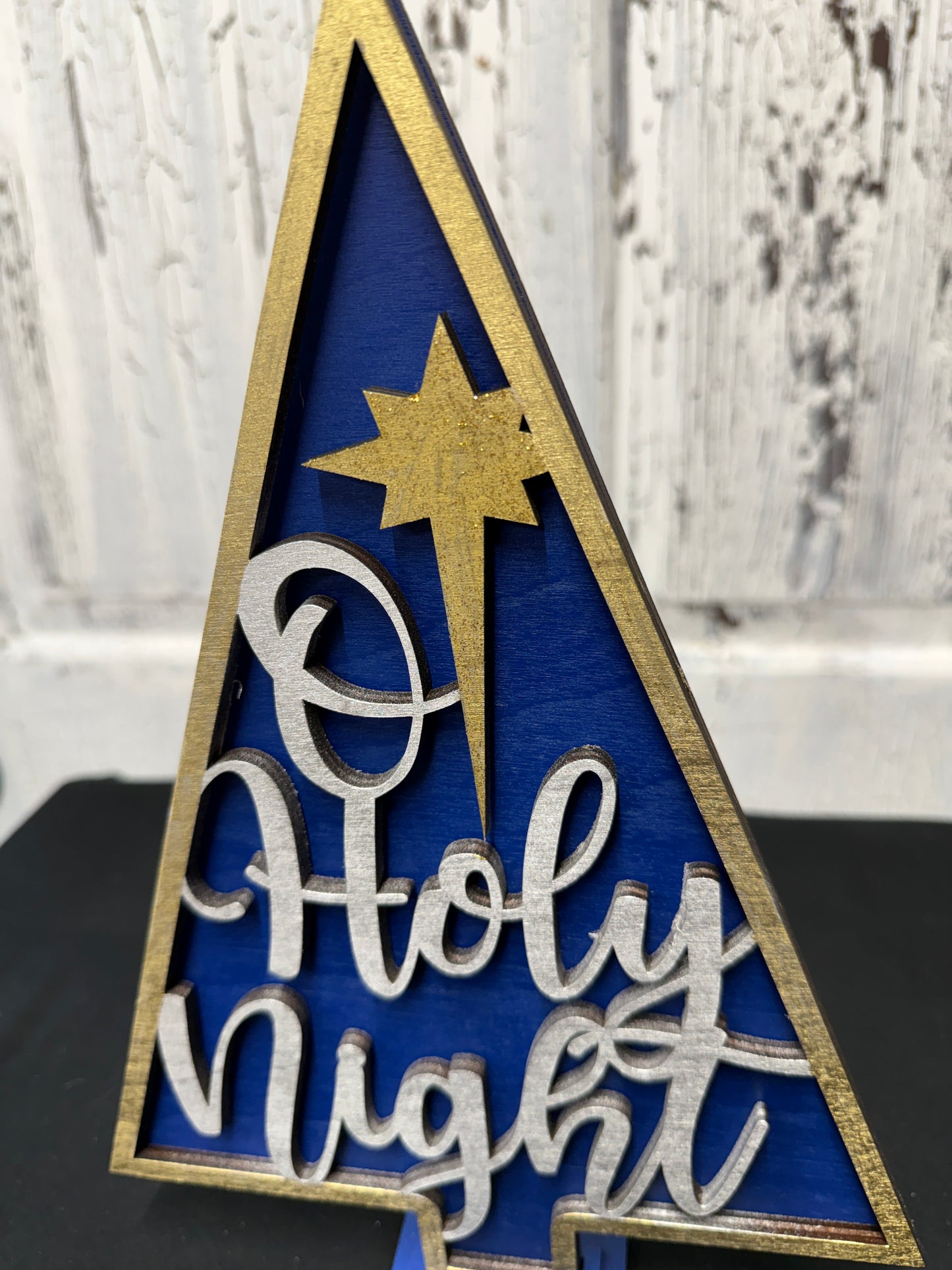 O Holy Night Christmas Tree Shelf Sitter Layered Holiday Decoration