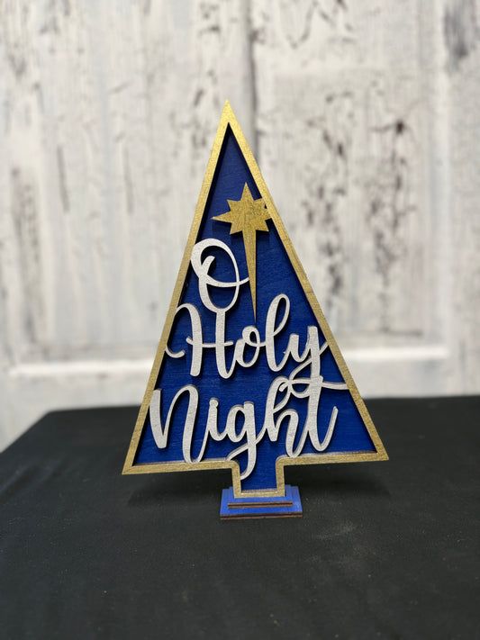 O Holy Night Christmas Tree Shelf Sitter Layered Holiday Decoration