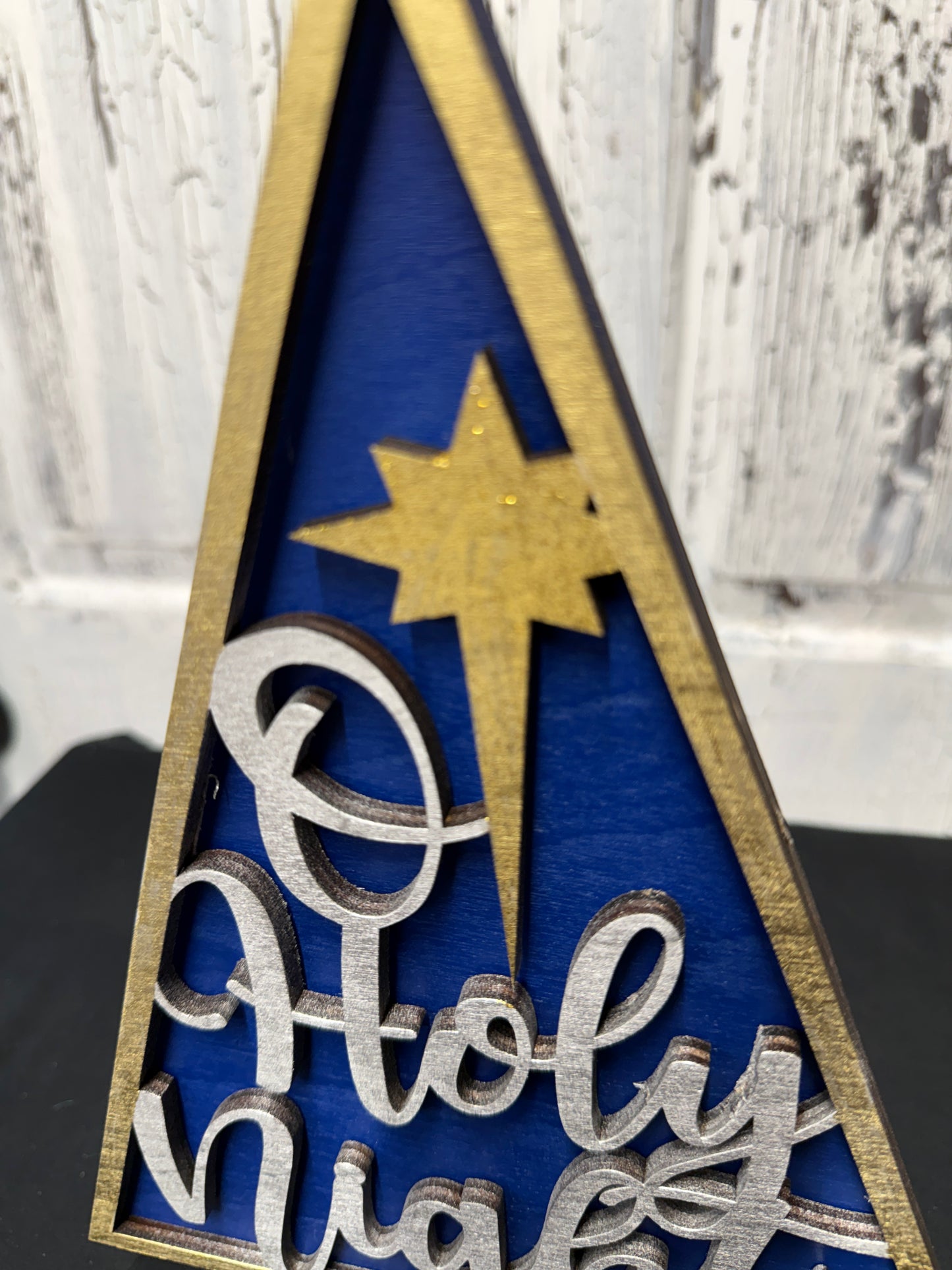 O Holy Night Christmas Tree Shelf Sitter Layered Holiday Decoration