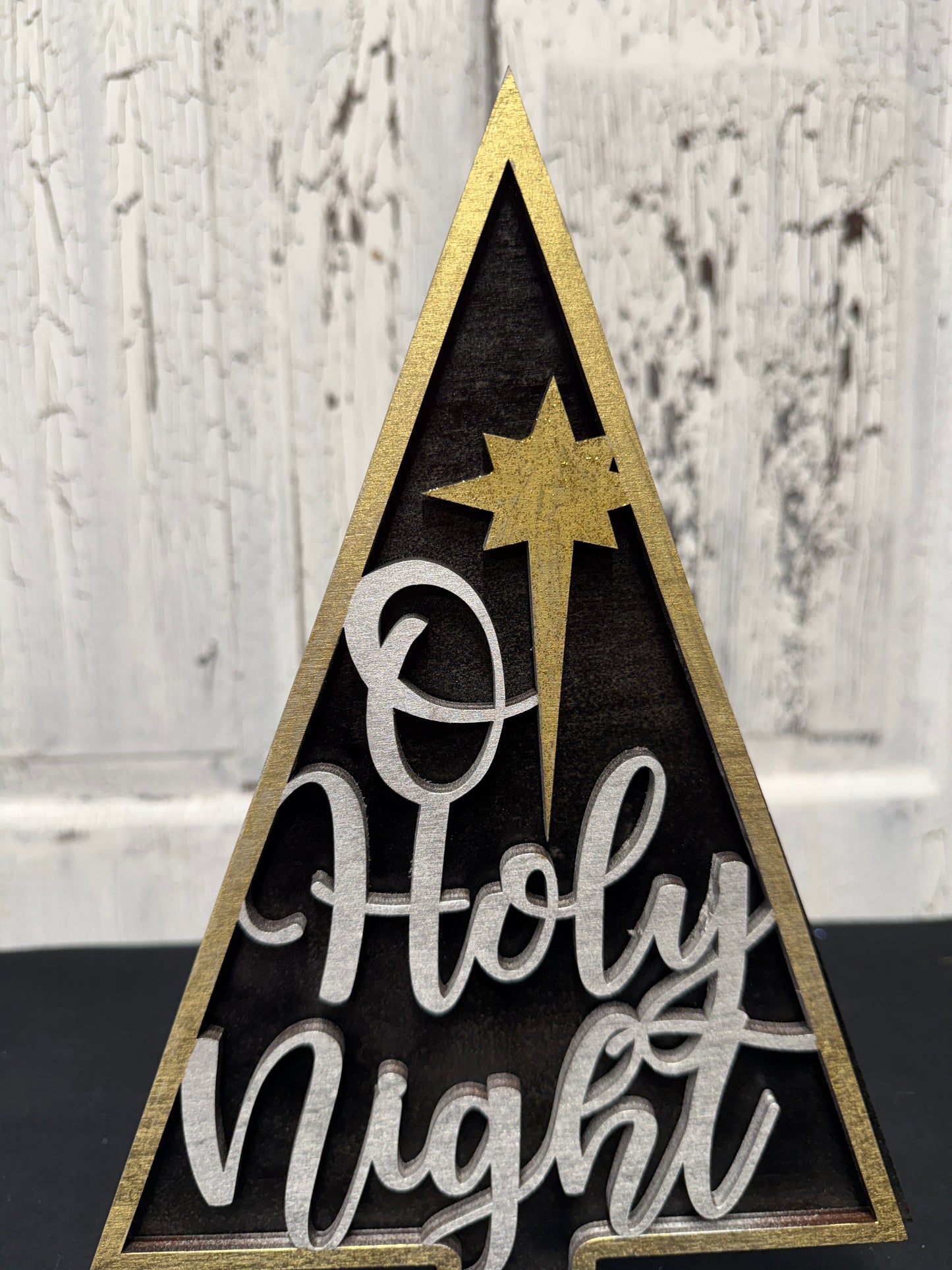 O Holy Night Christmas Tree Shelf Sitter Layered Holiday Decoration