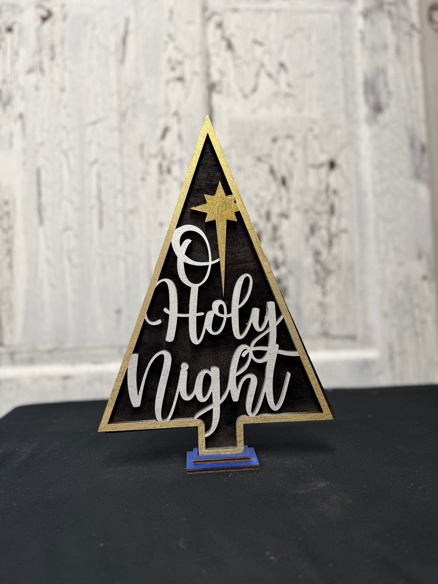 O Holy Night Christmas Tree Shelf Sitter Layered Holiday Decoration