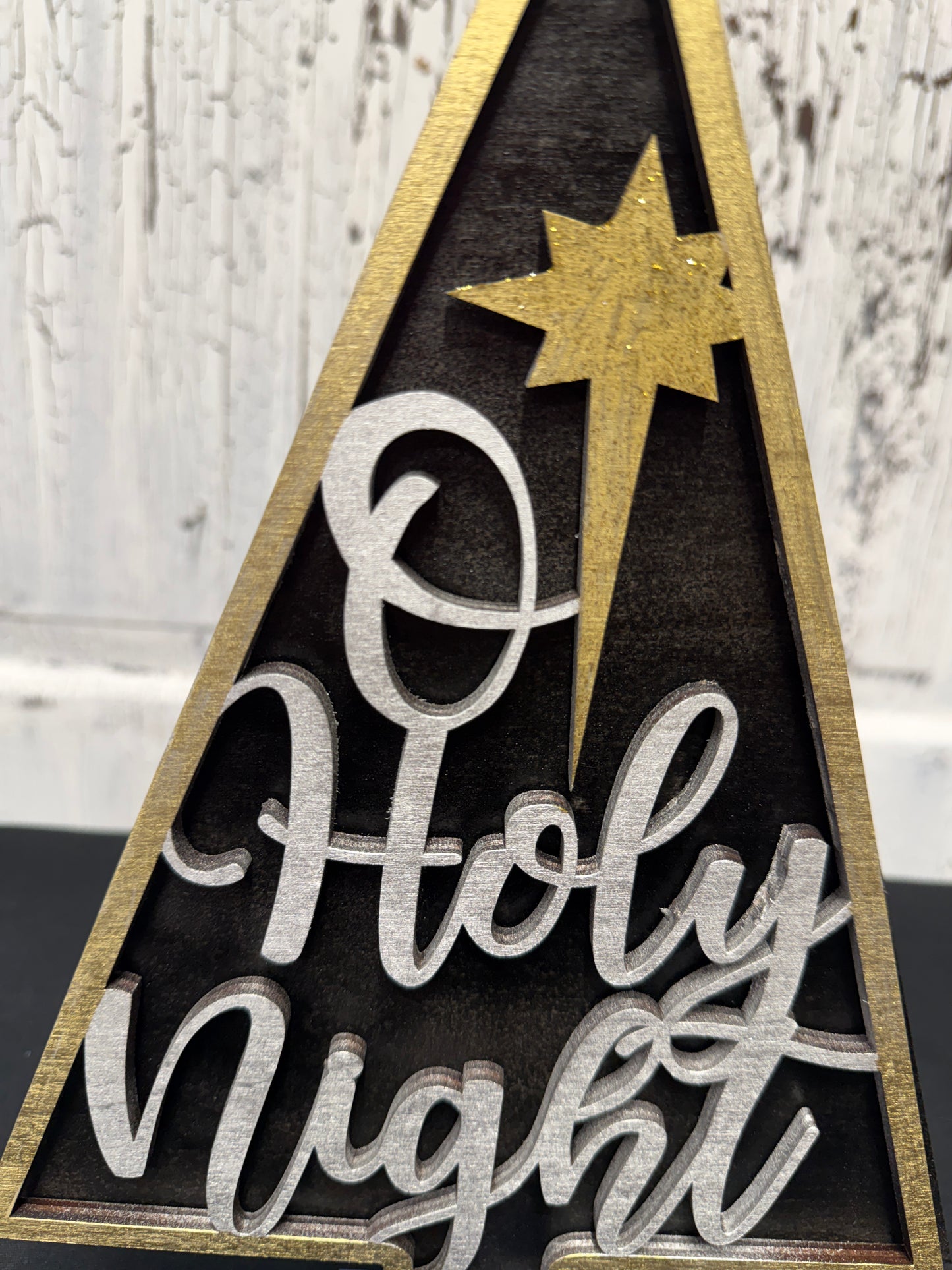 O Holy Night Christmas Tree Shelf Sitter Layered Holiday Decoration