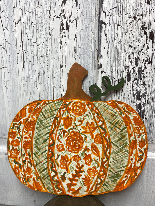 Fall Chinoiserie Pumpkin Front Door Wreath, Orange Cream Fall Floral Dentist Doctor Office Wall Decor, Pumpkin Palooza Harvest Party