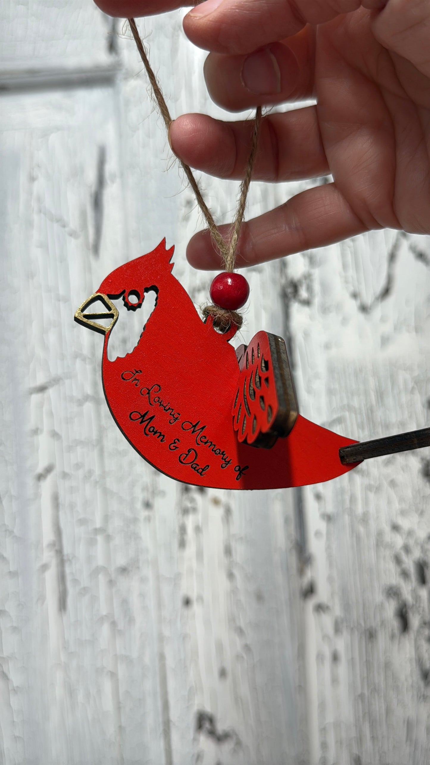 Cardinal Charm Ornament – 3D Handmade Wooden Bird Christmas Tree Decoration