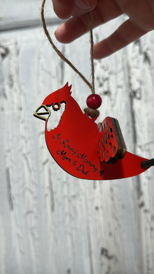 Cardinal Charm Ornament – 3D Handmade Wooden Bird Christmas Tree Decoration