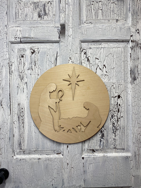 Nativity Silhouette Door Hanger, Laser Cut Wooden Blank DIY Kit