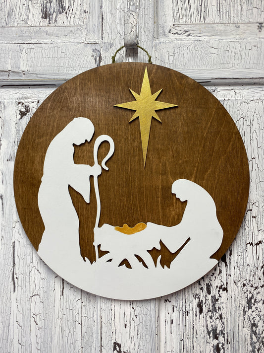 Nativity Silhouette Door Hanger, Laser Cut Wooden Blank DIY Kit