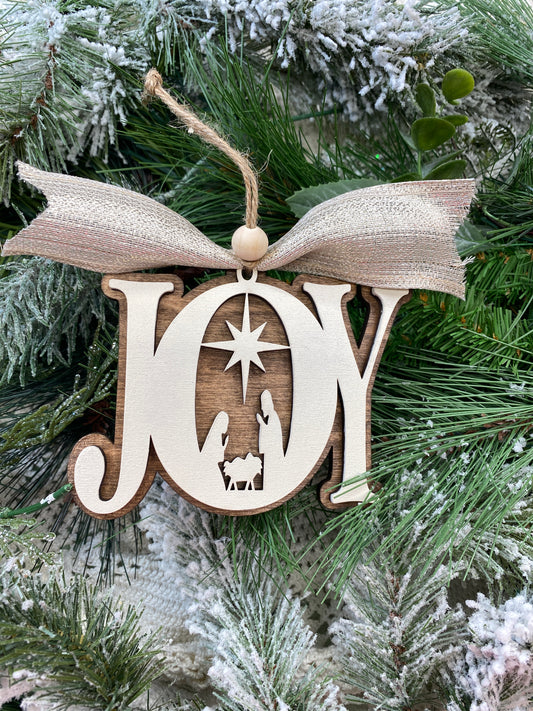 Joy Nativity Scene Christmas Ornaments Laser Cut / Engraved Wooden Blank Ornament