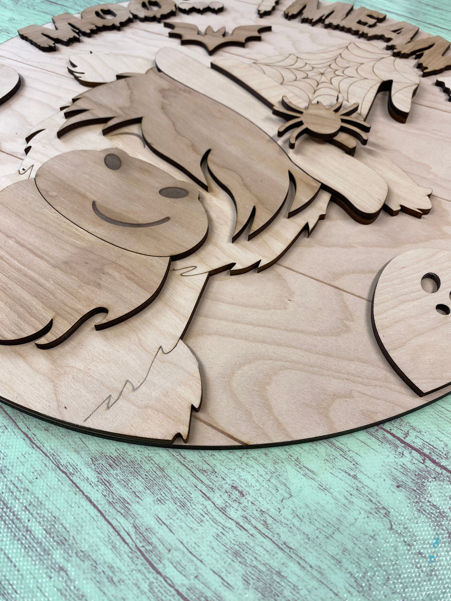 Highland Cow Door Hanger / Halloween Cow Round Layered Sign / Laser Cut Door Hanger / Blanks for DIY Project