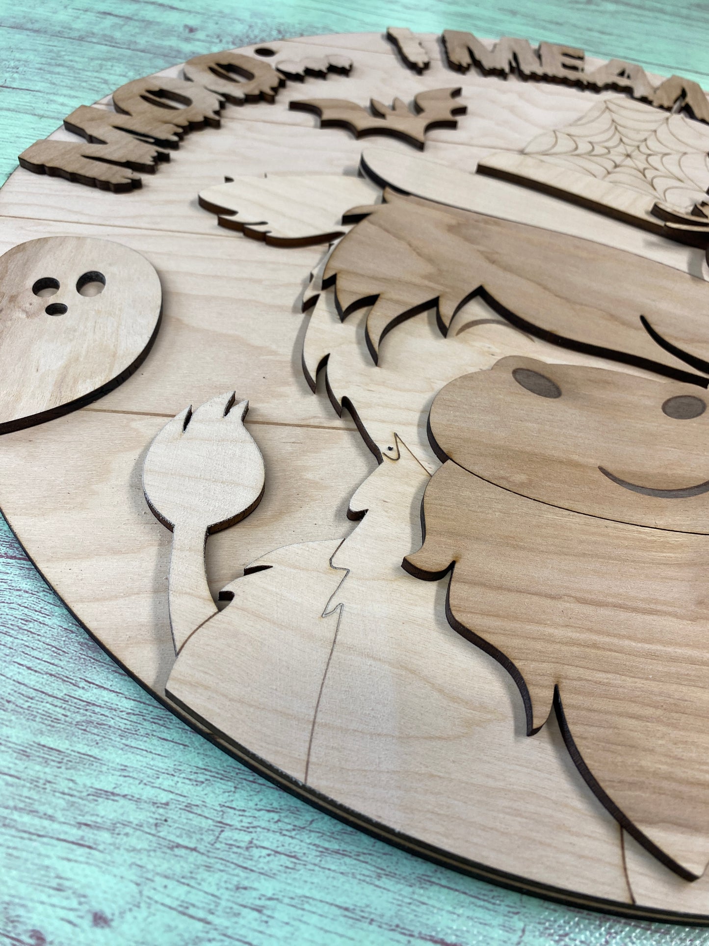 Highland Cow Door Hanger / Halloween Cow Round Layered Sign / Laser Cut Door Hanger / Blanks for DIY Project