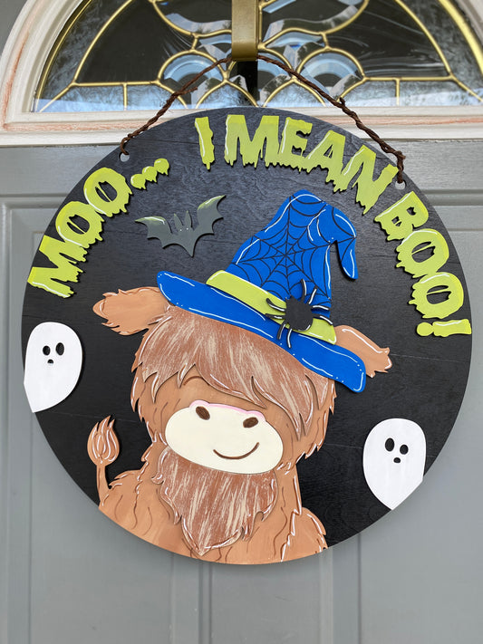 Highland Cow Door Hanger / Halloween Cow Round Layered Sign / Laser Cut Door Hanger / Blanks for DIY Project