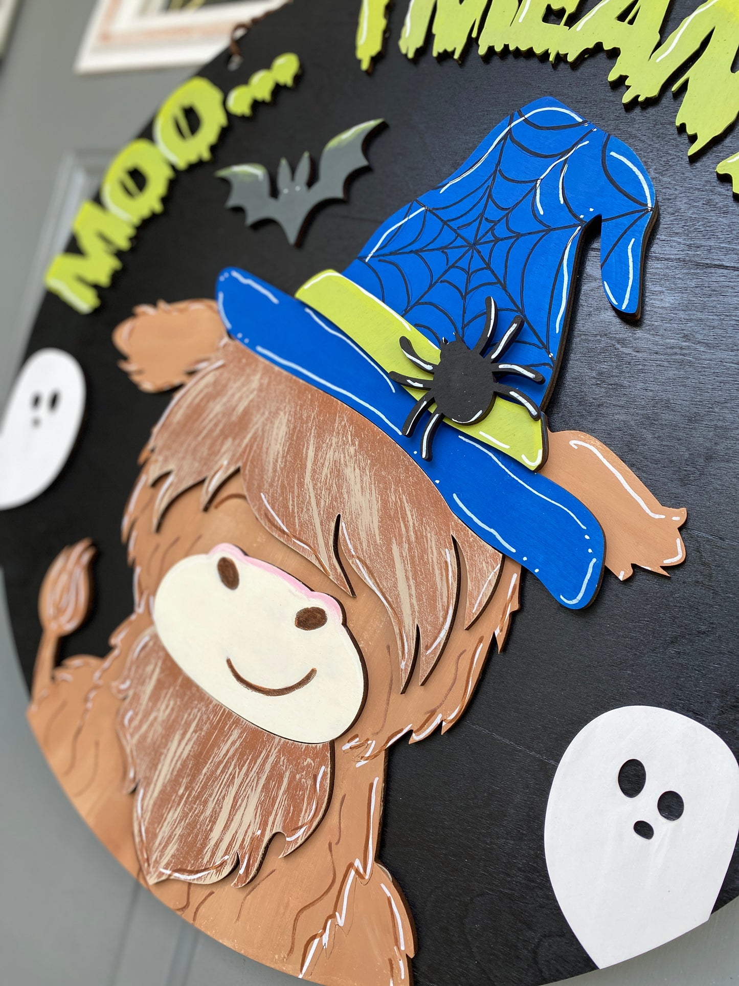 Highland Cow Door Hanger / Halloween Cow Round Layered Sign / Laser Cut Door Hanger / Blanks for DIY Project