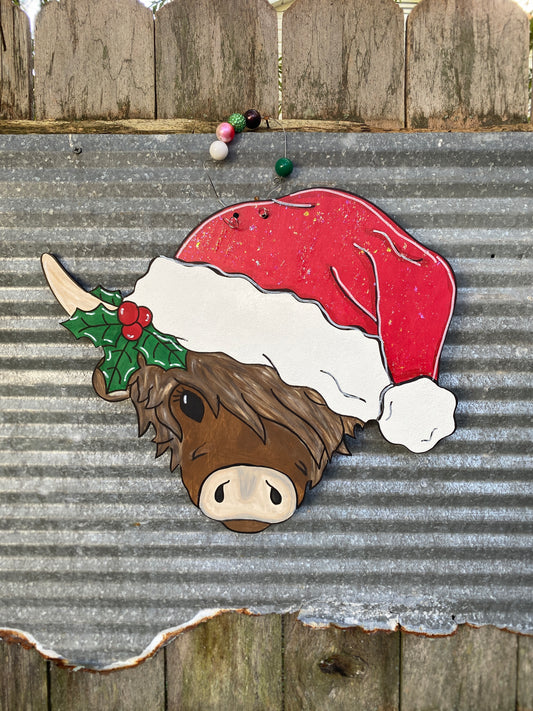 Highland Cow Santa Door Hanger
