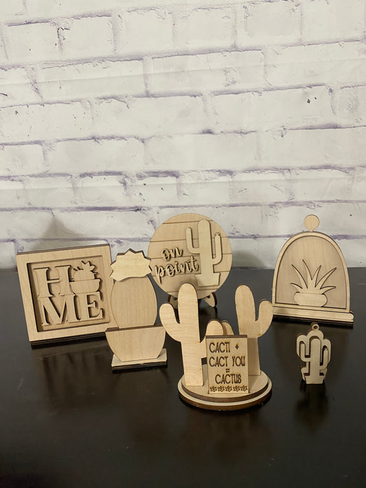Cactus Themed Tiered Tray Set Laser Cut Blank for DIY Project
