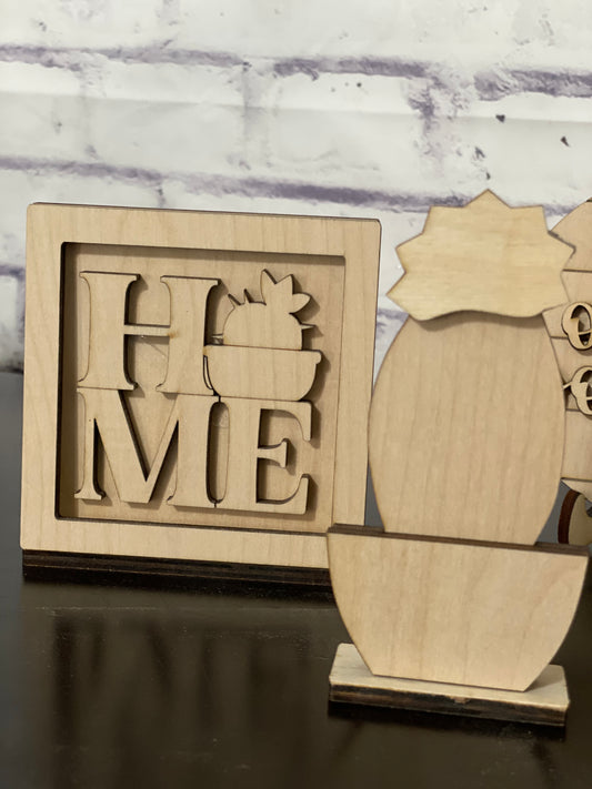 Cactus Themed Tiered Tray Set Laser Cut Blank for DIY Project