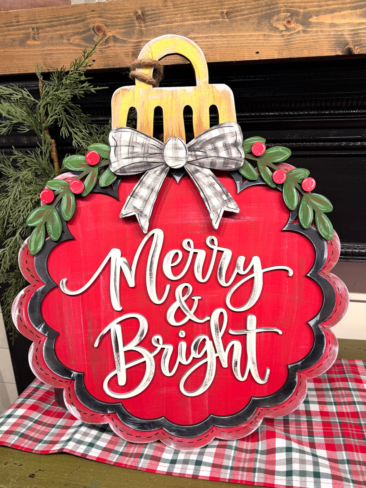 Merry & Bright Christmas Ornament Door Hanger — Painted or DIY Blank