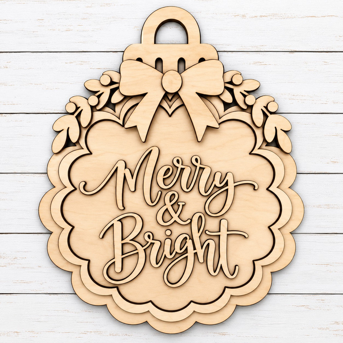 Merry & Bright Christmas Ornament Door Hanger — Painted or DIY Blank