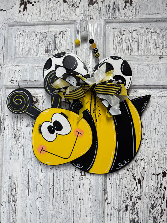 Whimsical Bee Door Hanger with Optional Bow Front Door Wreath Alternative