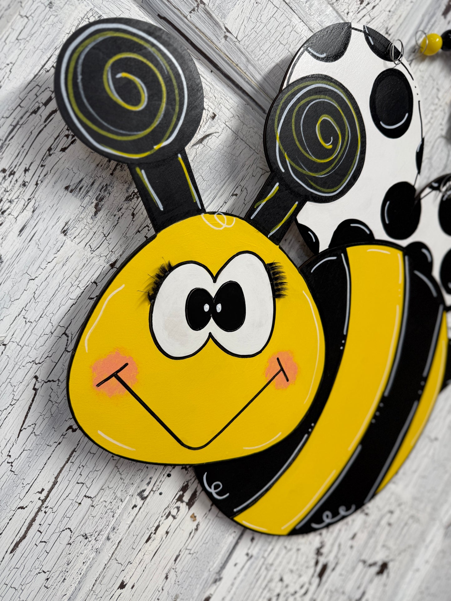 Whimsical Bee Door Hanger with Optional Bow Front Door Wreath Alternative