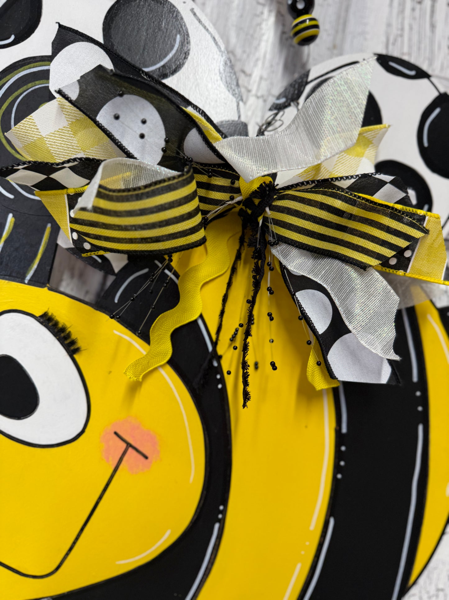 Whimsical Bee Door Hanger with Optional Bow Front Door Wreath Alternative