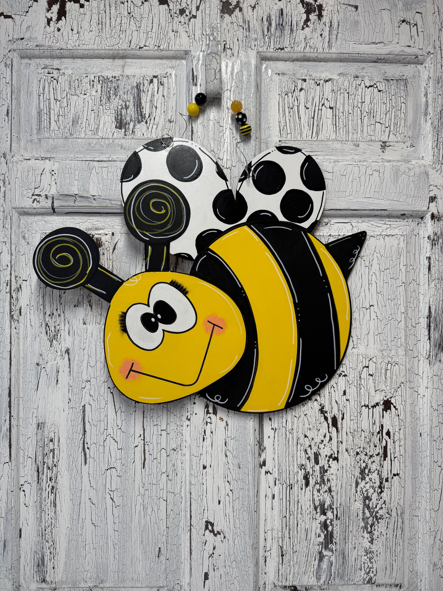 Whimsical Bee Door Hanger with Optional Bow Front Door Wreath Alternative