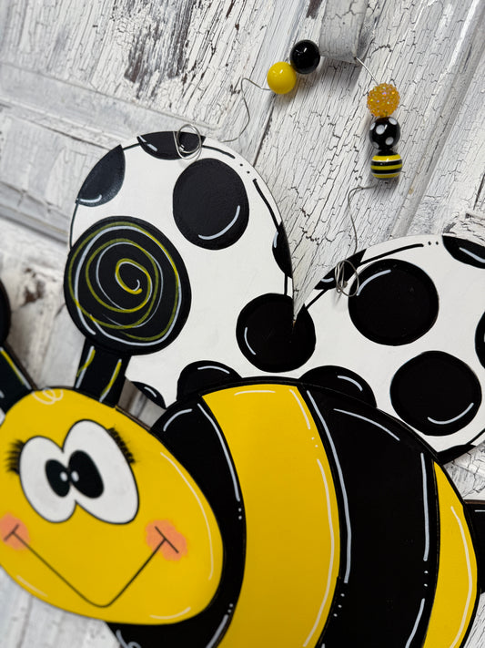 Whimsical Bee Door Hanger with Optional Bow Front Door Wreath Alternative
