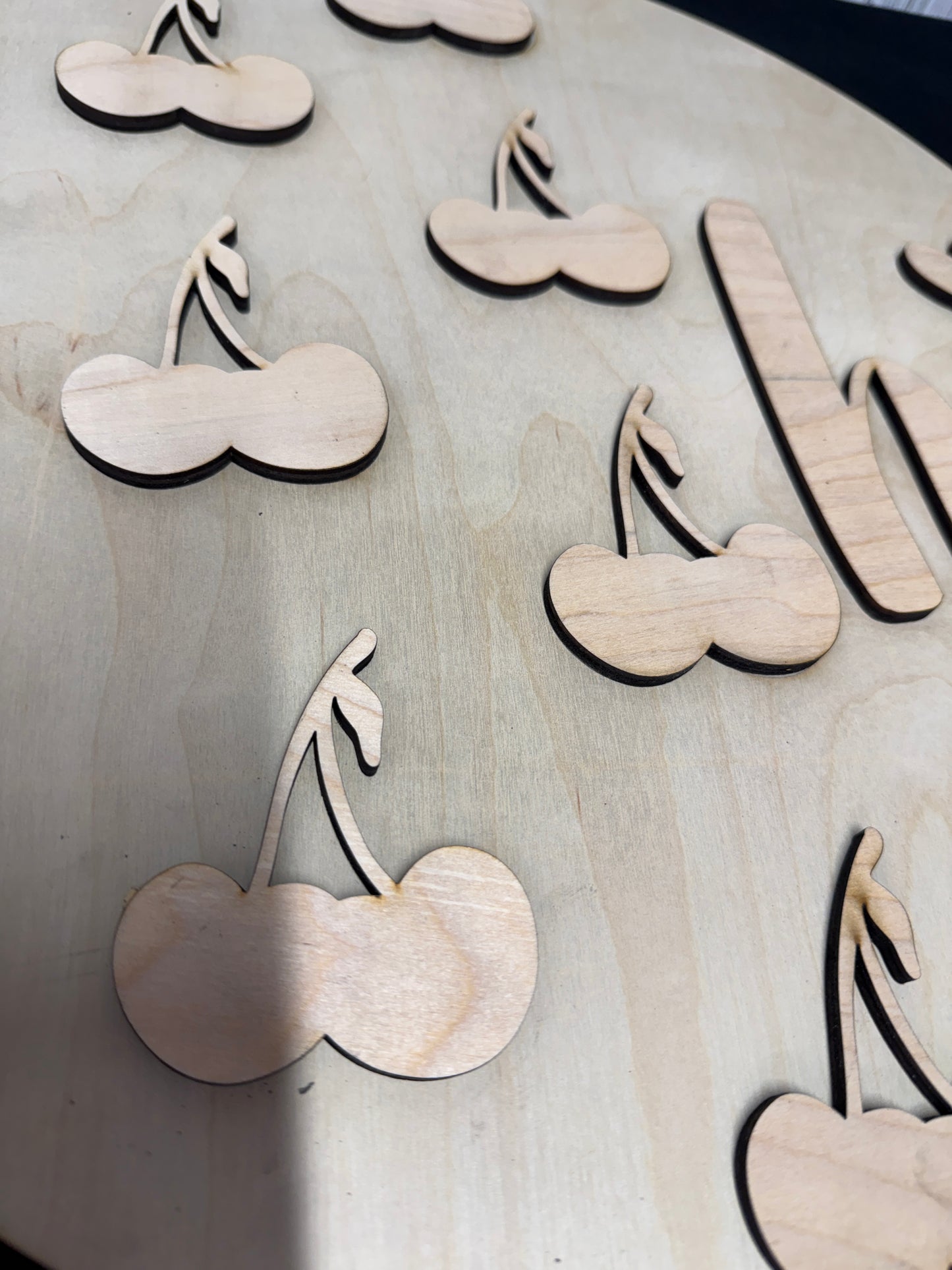 Cherry Theme Hi Door Hanger DIY Kit | Wood Blank with 3D Words | Reusable Stencil Craft Kit | Round Sign
