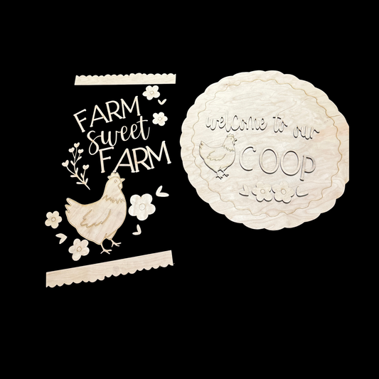 Chicken Farm Porch Leaner & Door Hanger Welcome to our Coop DIY Wood Cutout Set